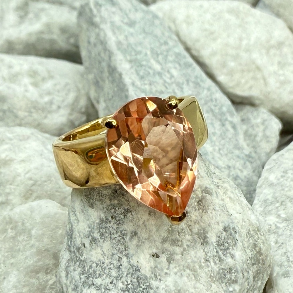 NWT Morganique Quartz 5.35ct Pear Solitaire Ring 18K Vermeil YG over 925 Size 6 - Picture 10 of 17